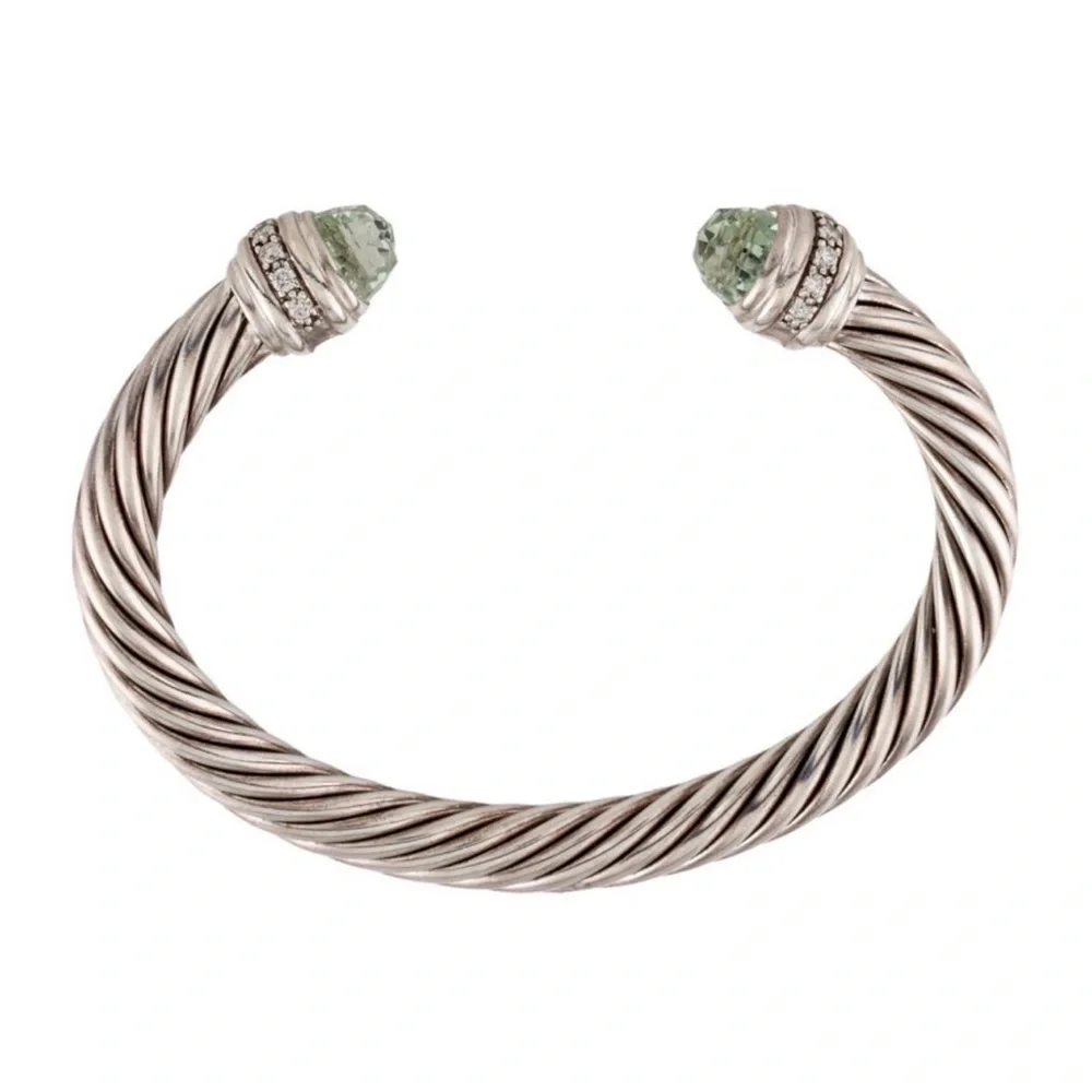David Yurman Silver Bracelet with Green Accents - Picture 4 of 5